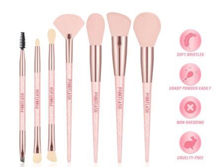PINKFLASH 8PCS Fairy Wand Makeup Bronzer Contour Eyeliner Foundation Brush Set