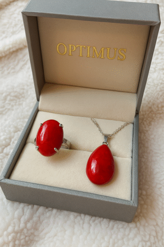 Sterling Silver Handcrafted Necklace & Ring with Natural Red Gemstone photo review