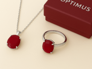 Sterling Silver Ruby Jewelry Set – Handcrafted Necklace & Ring with Natural Red Gemstone (1)