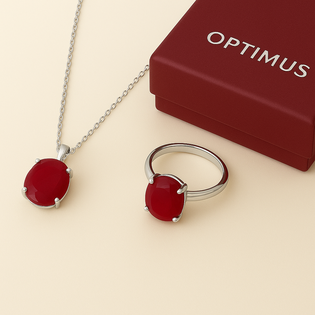 Sterling Silver Ruby Jewelry Set – Handcrafted Necklace & Ring with Natural Red Gemstone (1)