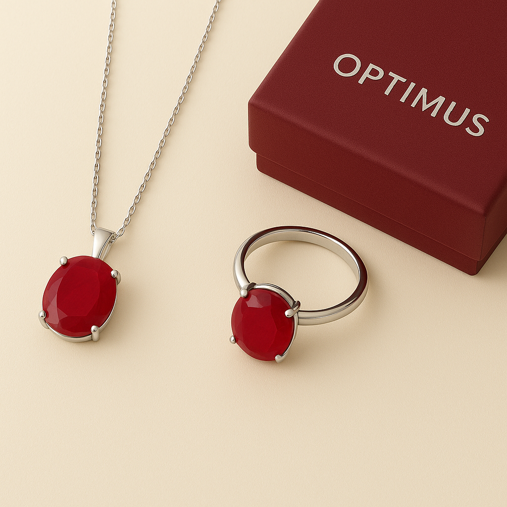 Sterling Silver Ruby Jewelry Set – Handcrafted Necklace & Ring with Natural Red Gemstone (2)